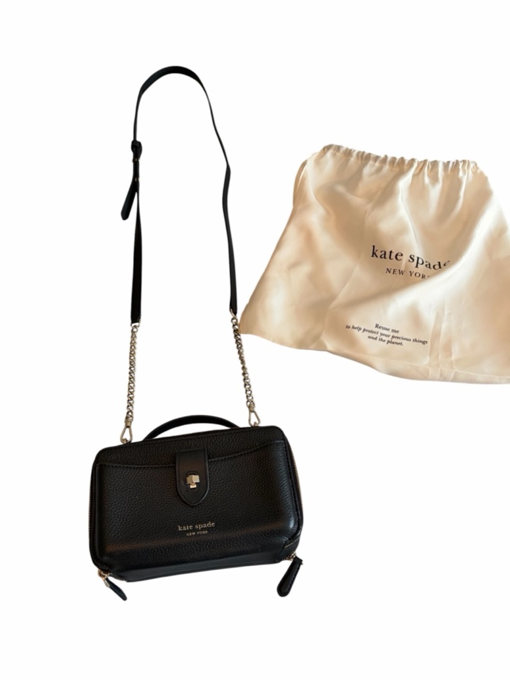 Kate Spade Hudson black pebble leather double zip crossbody